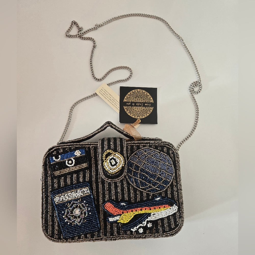Beaded Travel-Themed Crossbody Bag